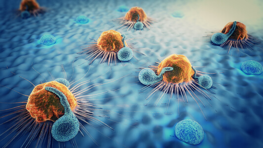 illustration de photos microscopiques Illustration 3d de cellules cancéreuses et de lymphocytes